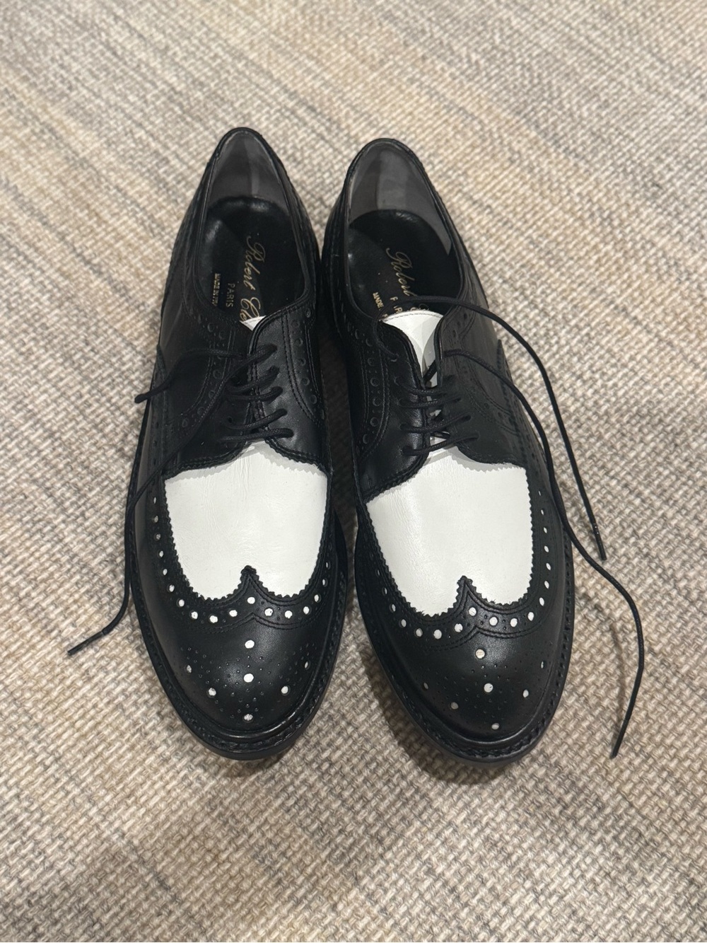 Robert Clergerie Black and White Wingtip Brogue Oxfords